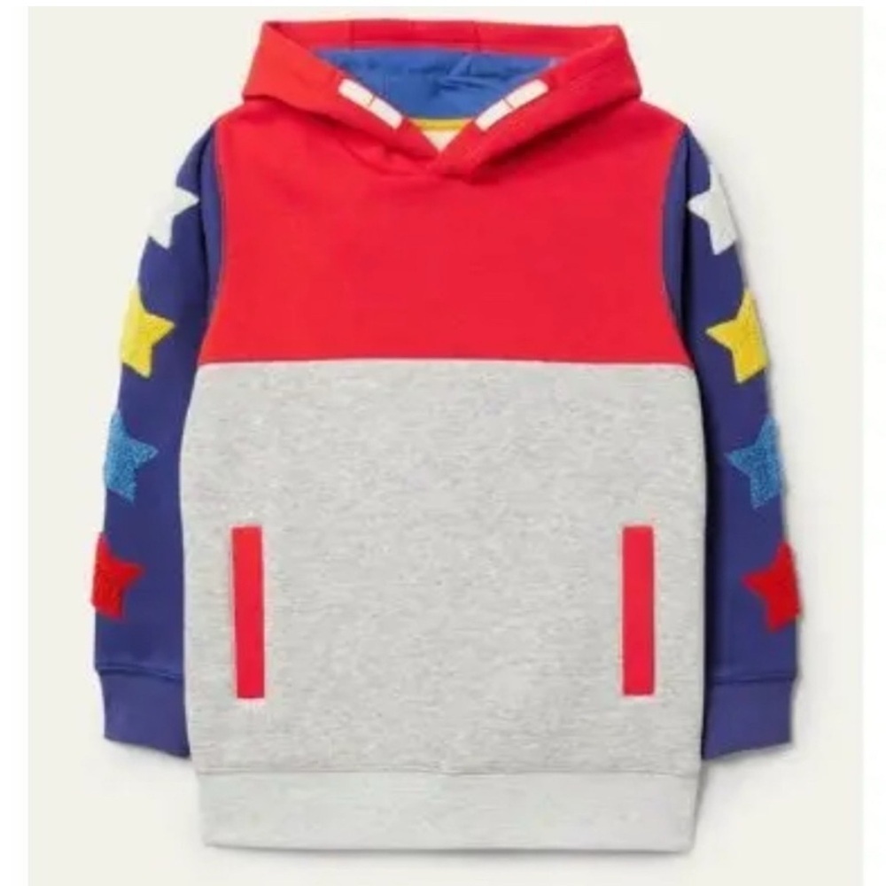 Mini Boden Hoodie Boys Sz 2-3Y Colorblock Gray Stars